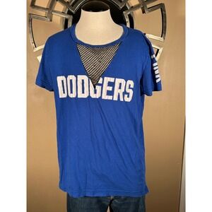 Victoria's Secret PINK LA Dodgers Royal‎ Blue Mesh V Neck T Shirt Womens Size S
